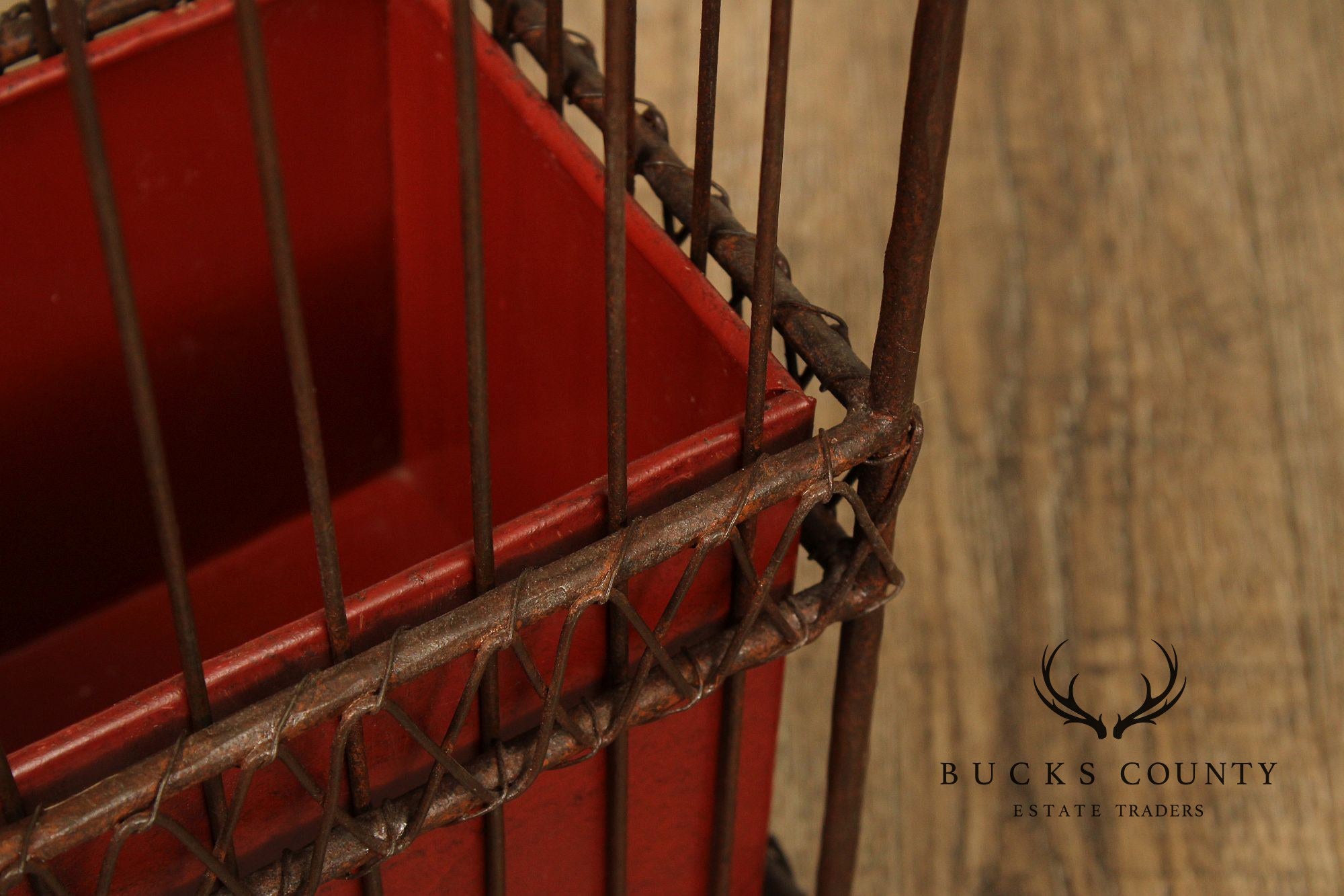 Vintage Wrought Iron Umbrella Stand with Red Liner