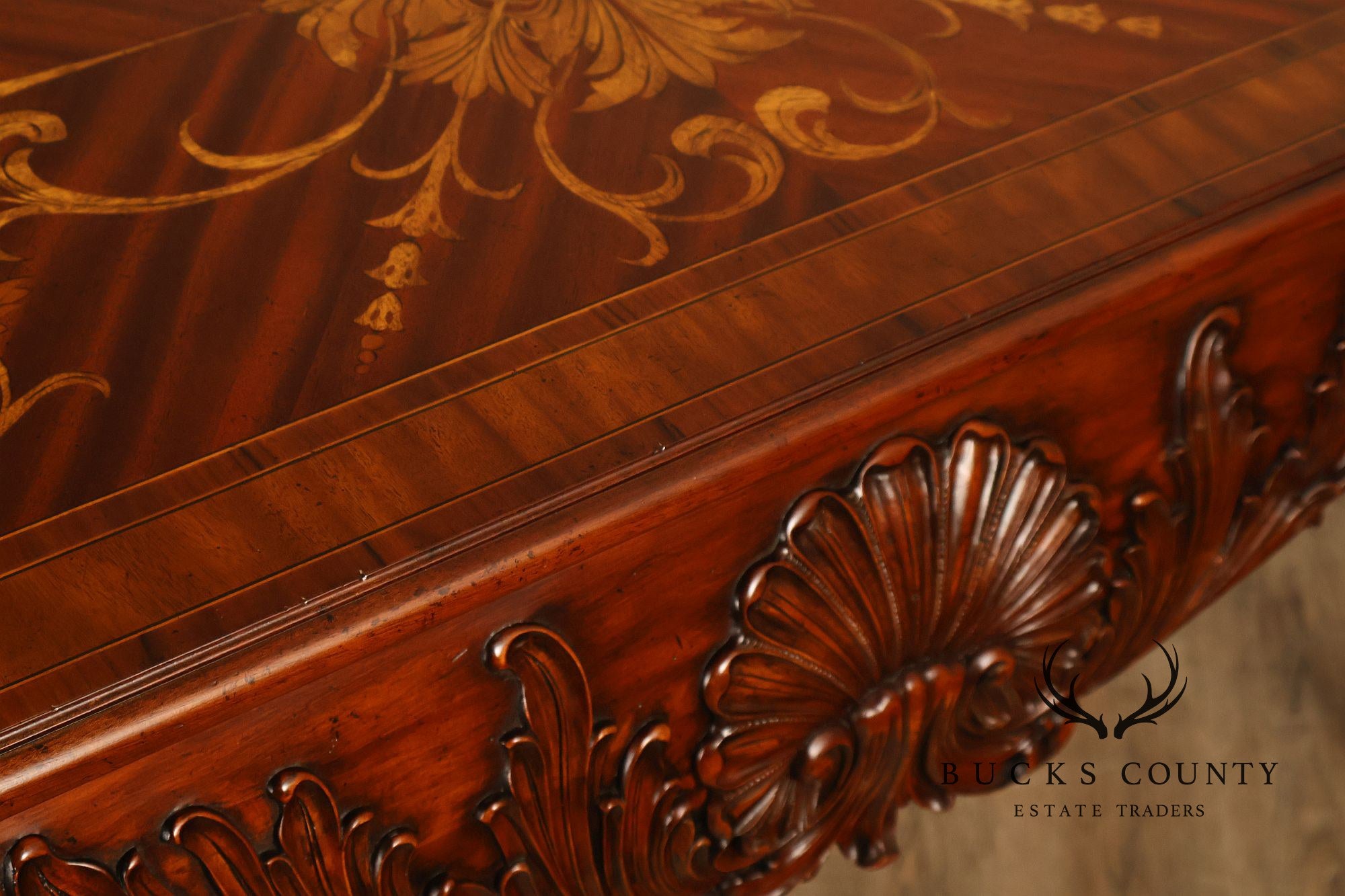 Maitland-Smith Georgian Style Carved Mahogany Inlaid Console Table