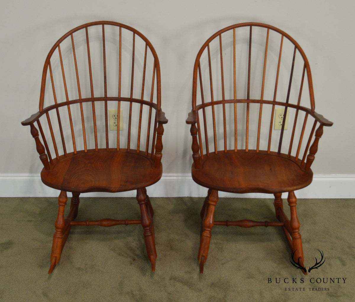 Martins Chair Shop Inc Bench MAde Solid Cherry Sackback Pair Windsor Rockers (E)