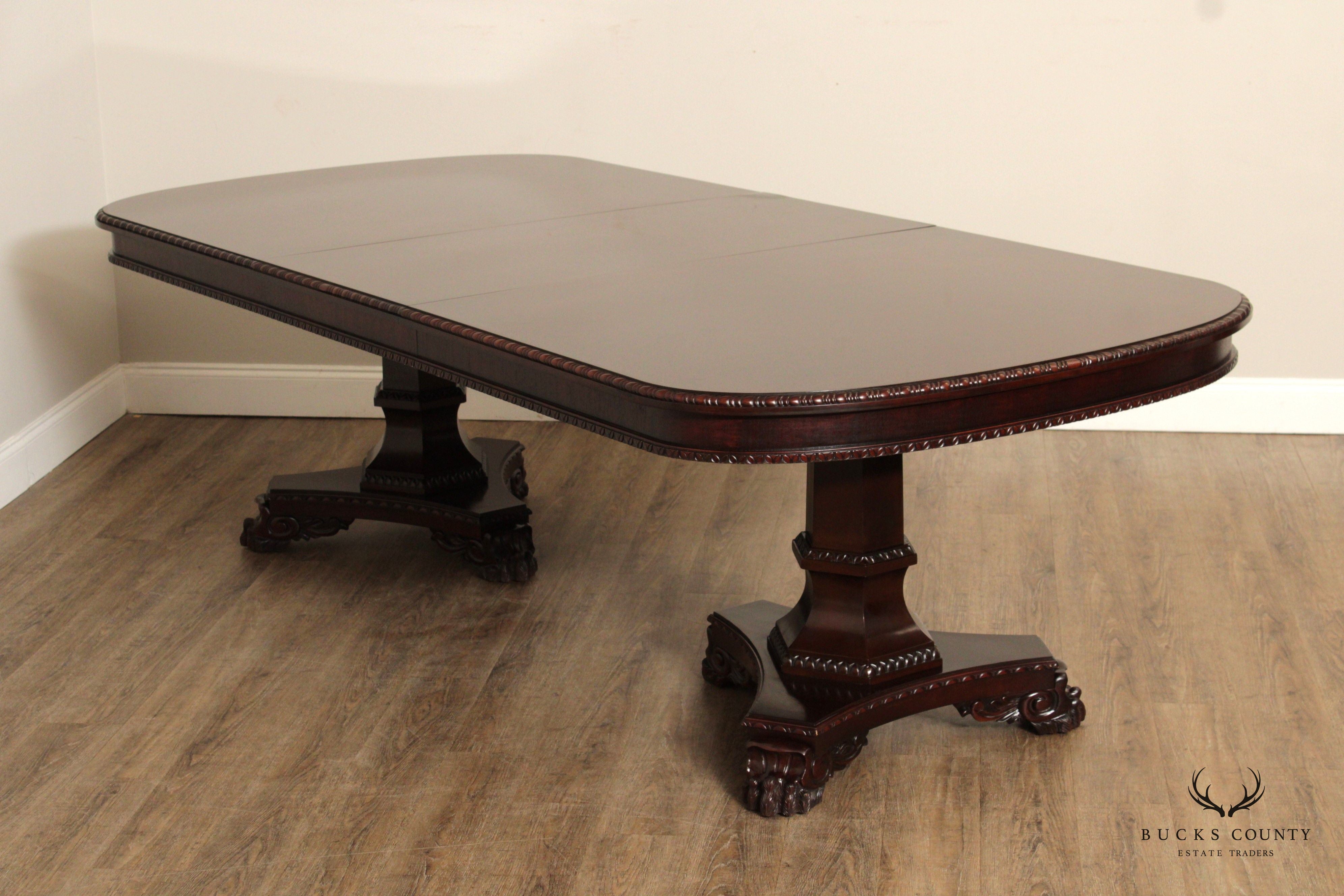 Empire Style Mahogany Double Pedestal Expandable Dining Table