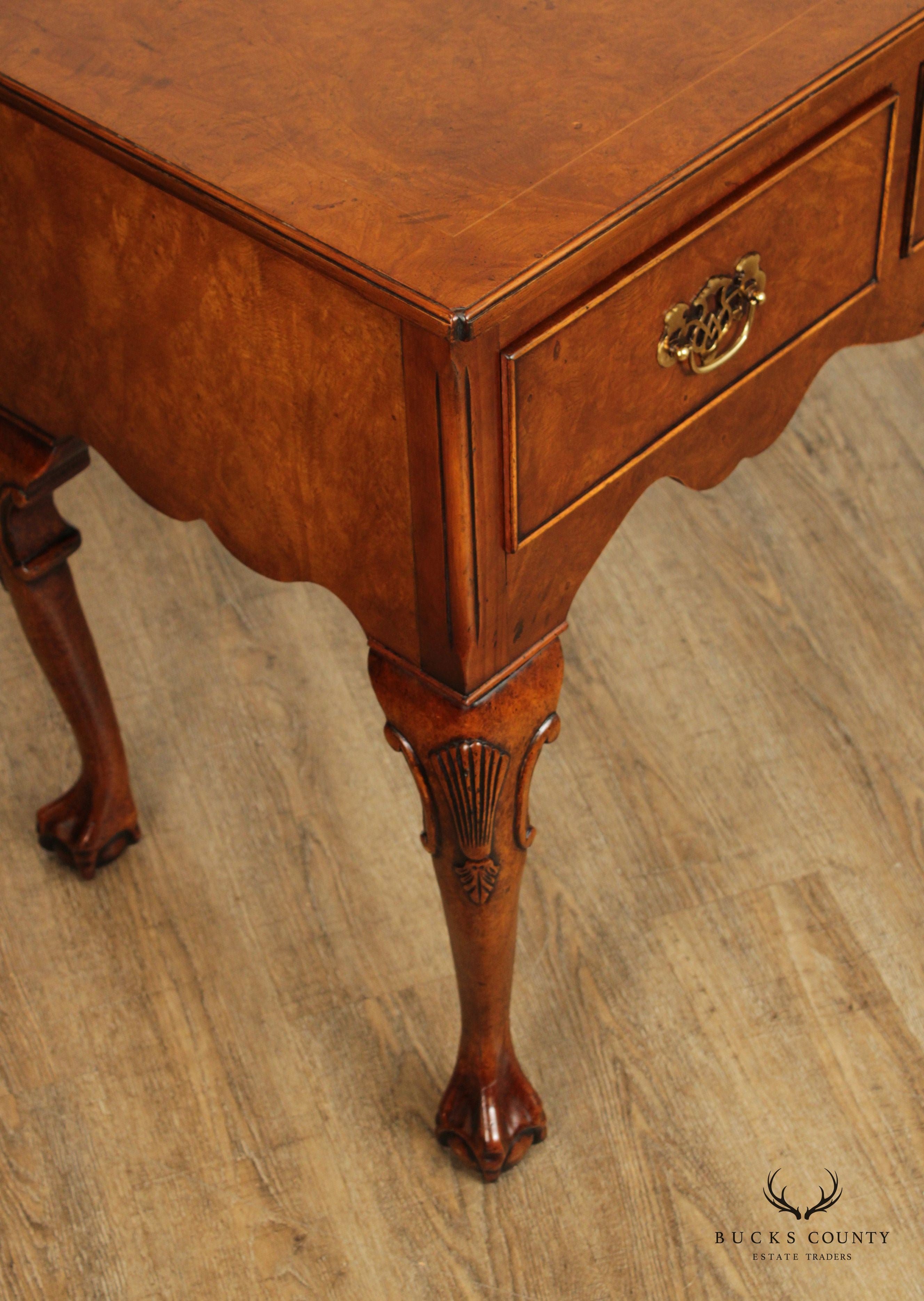 Georgian Style Carved Four Drawer Burl Walnut Sideboard