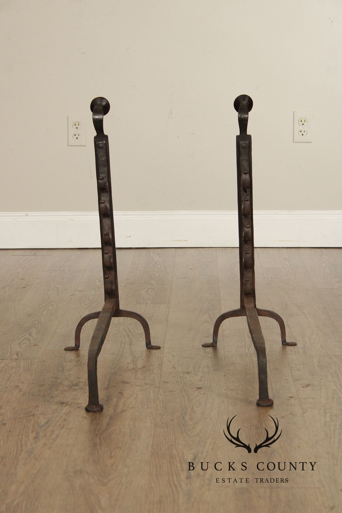 Antique Pair of Fireplace Hand Forged Andirons