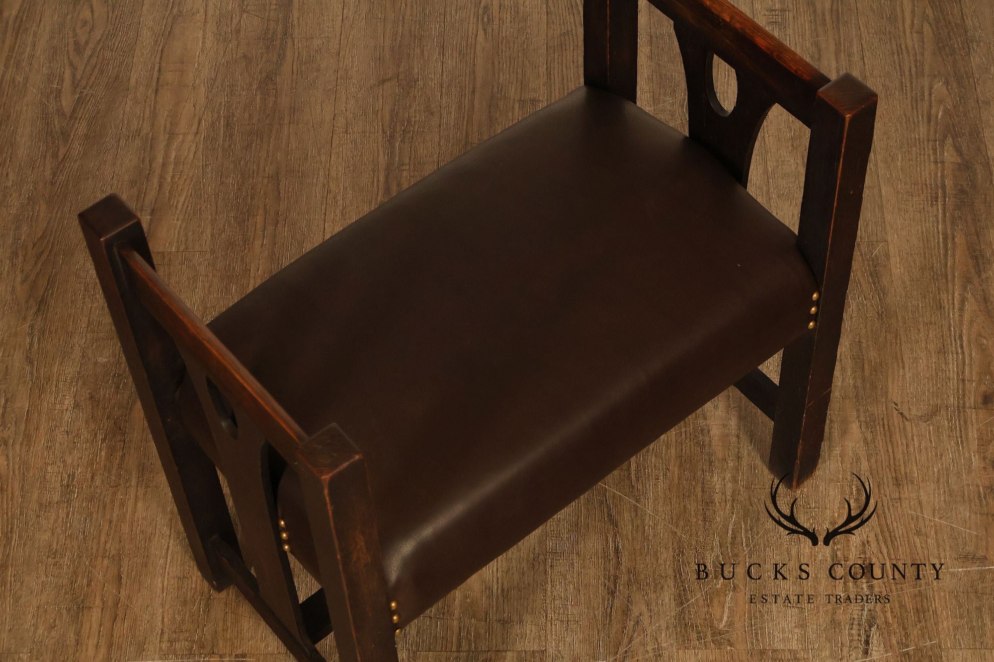 Antique Grand Rapids Arts And Crafts Oak And Leather Window Seat