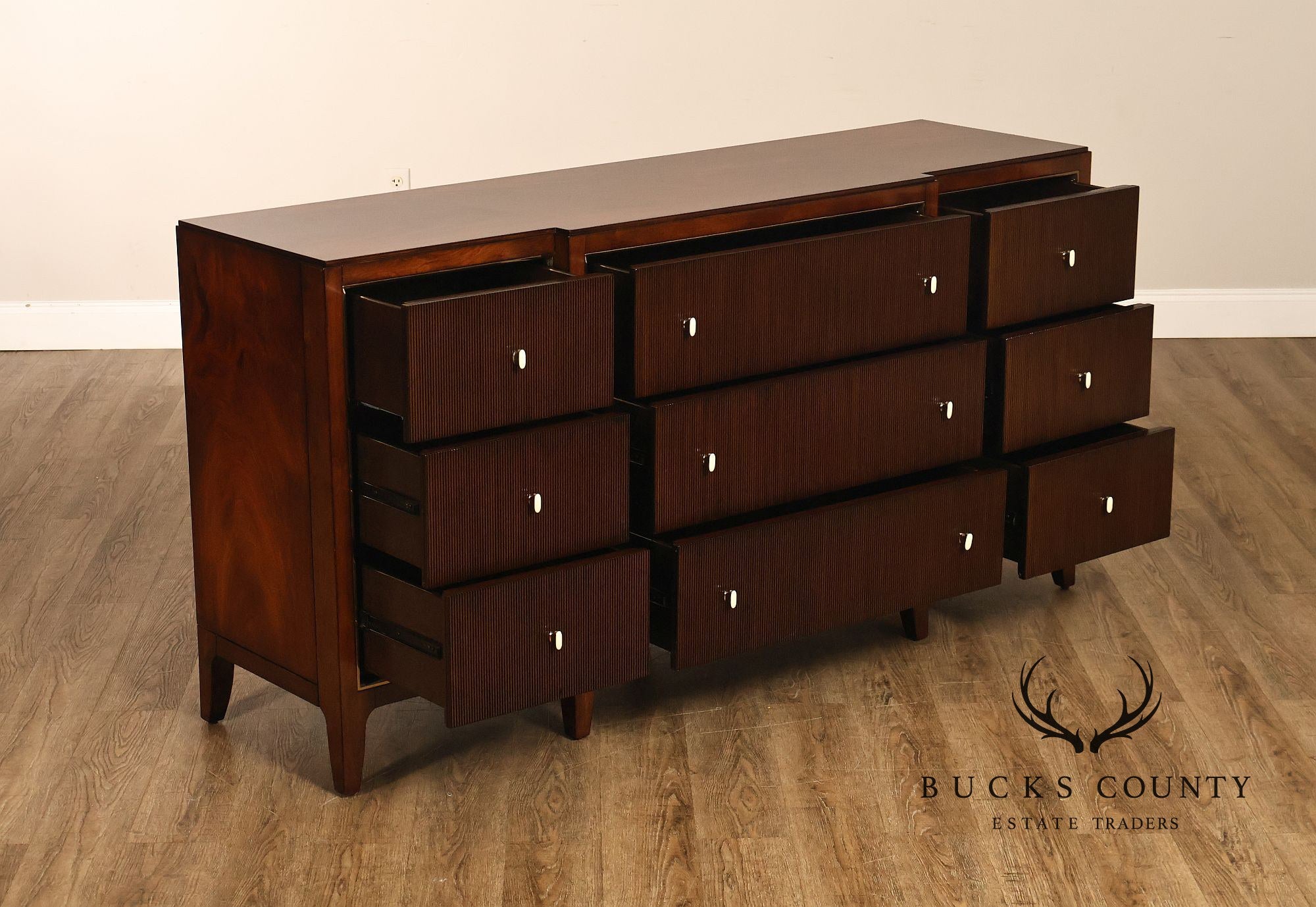 Caracole Modern Nine Drawer Mahogany Long Dresser