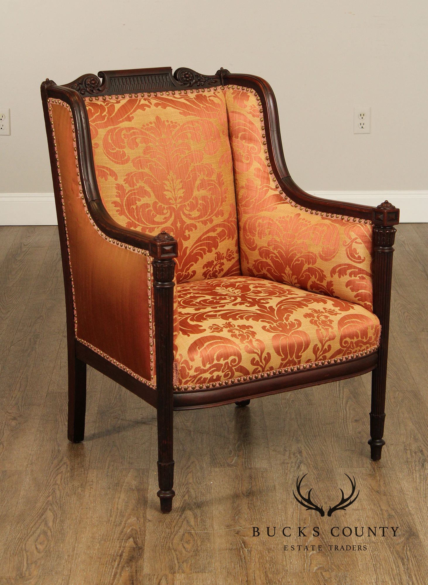 English Regency Style Antique Carved Mahogany Armchair