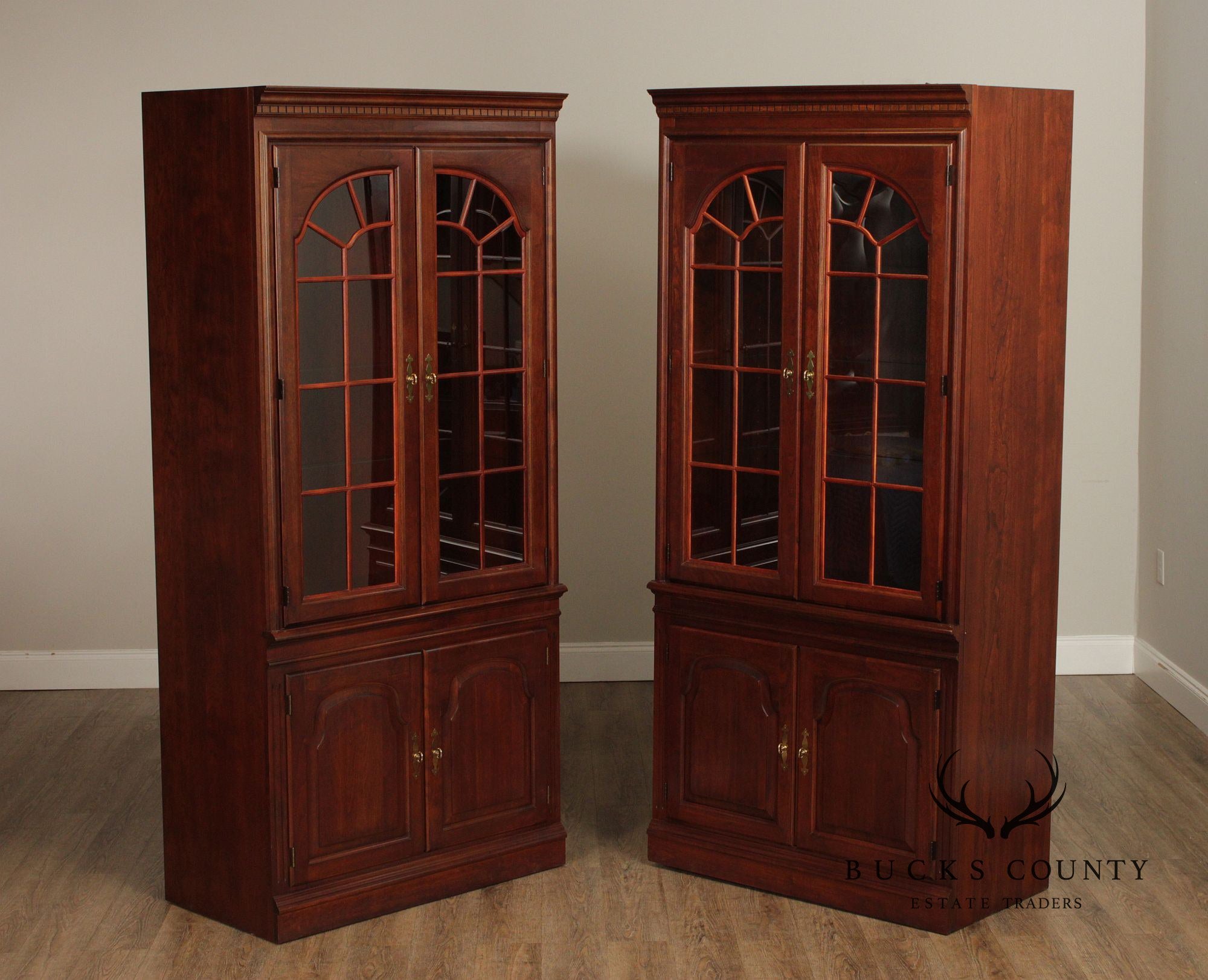 Traditional Pair Of Cherry Bookcase Display Cabinets