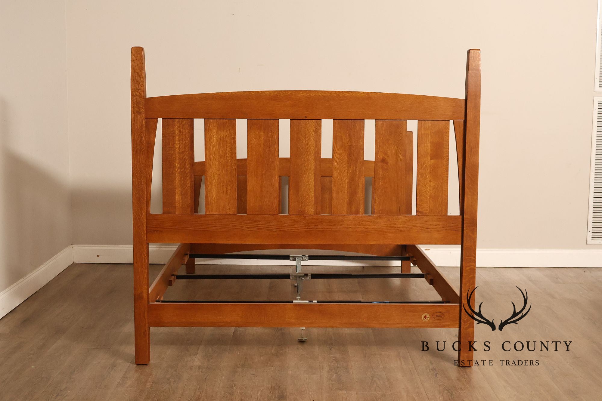 Stickley Mission Collection Harvey Ellis Inlaid Oak Queen Bed