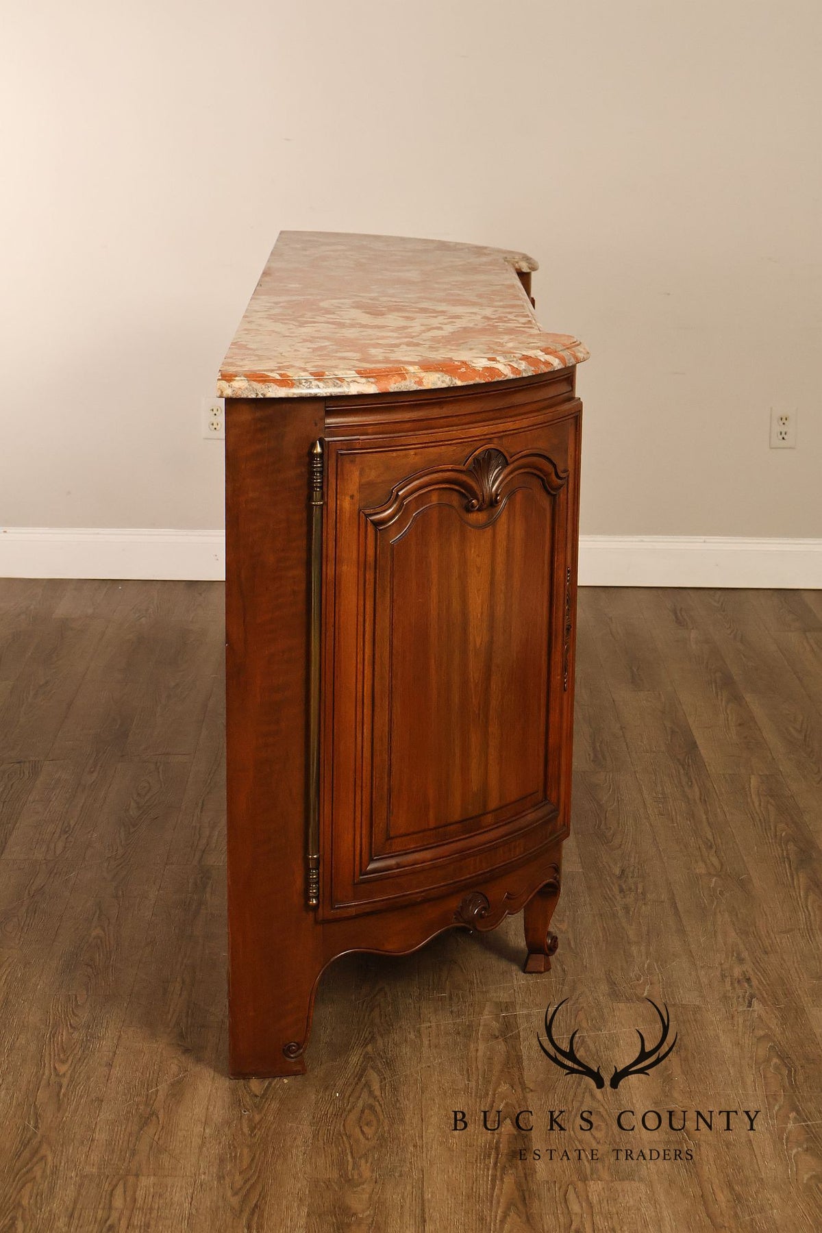 French Louis XV Style Carved Walnut Marble Top Buffet Sideboard