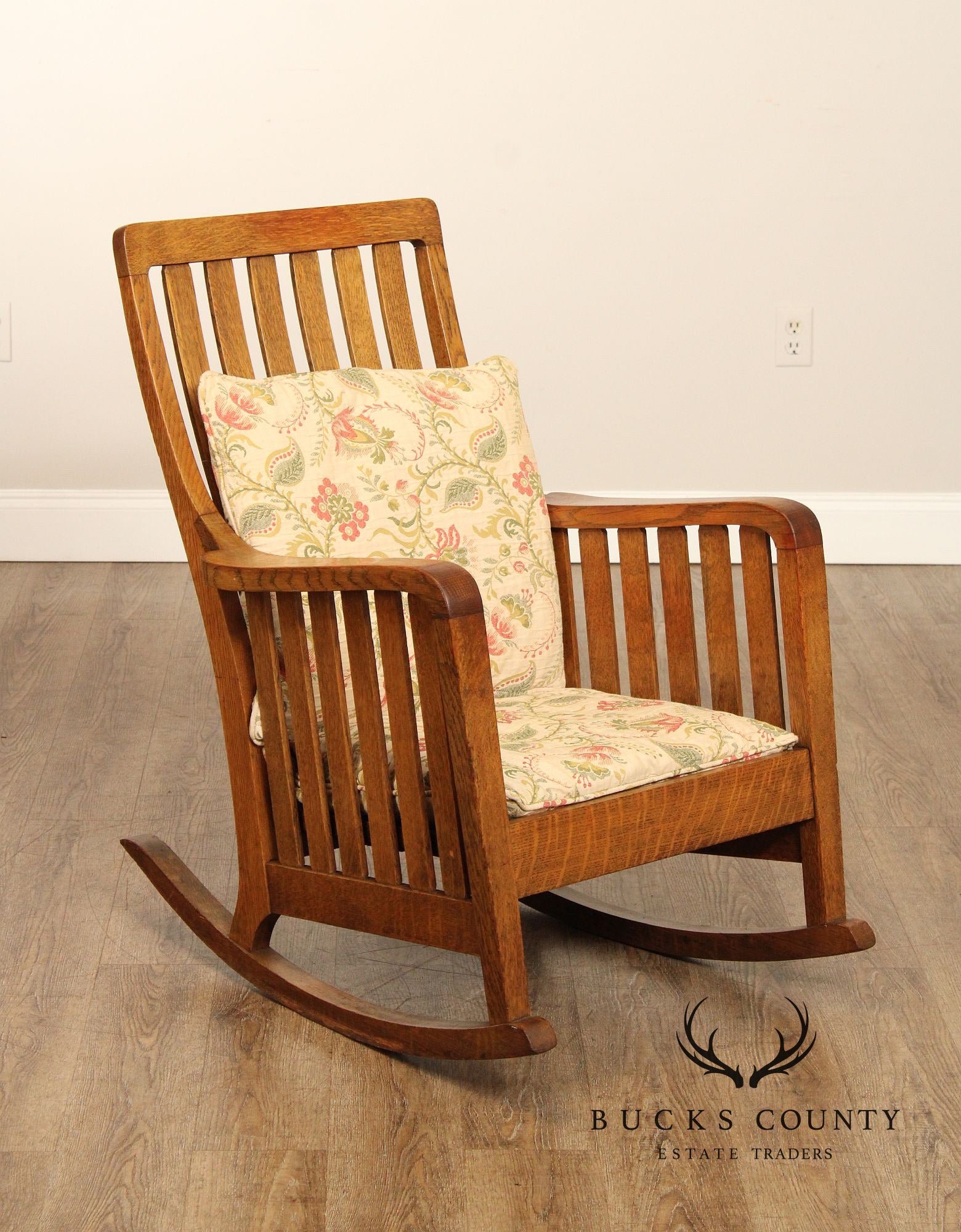 Antique Arts & Crafts Slatted Oak Rocker