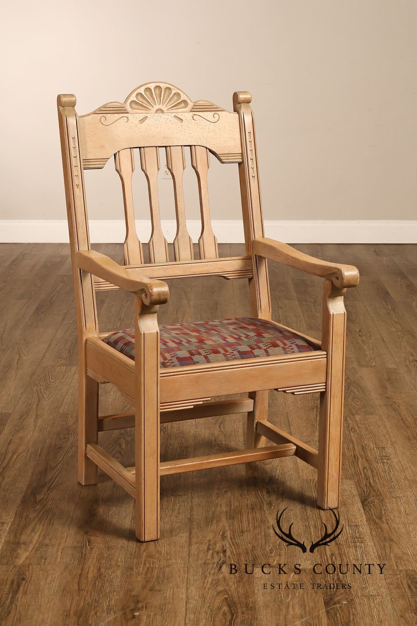 Southwest Style Vintage Set of Six Carved Pine Dining Chairs
