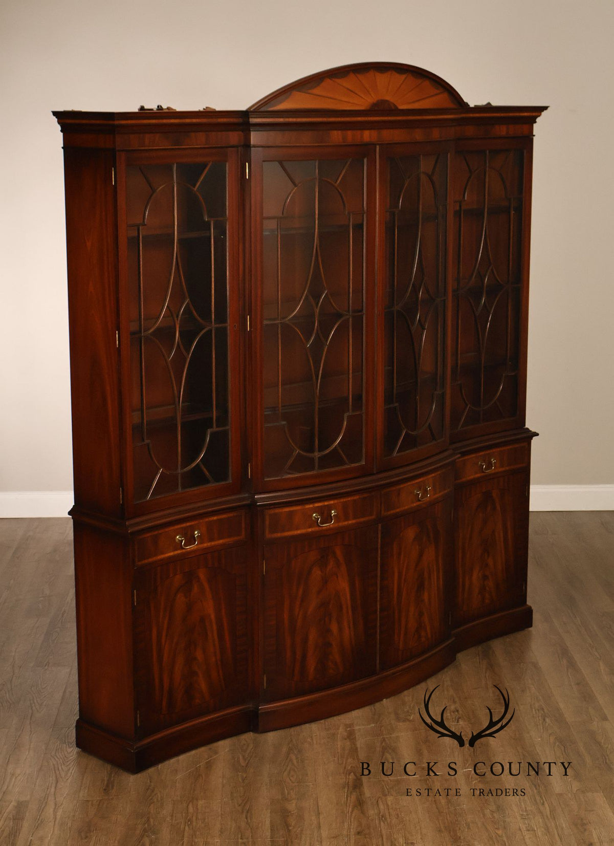Bevan Funnell Reprodux English Georgian Style Inlaid Mahogany Breakfront