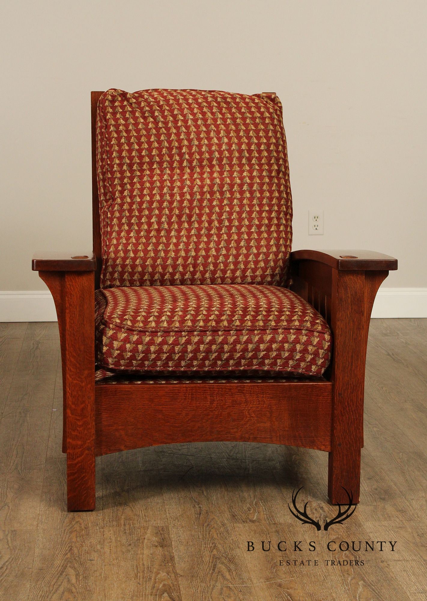 Stickley Mission Collection Oak Bow Arm Morris Chair with Loose Cushion