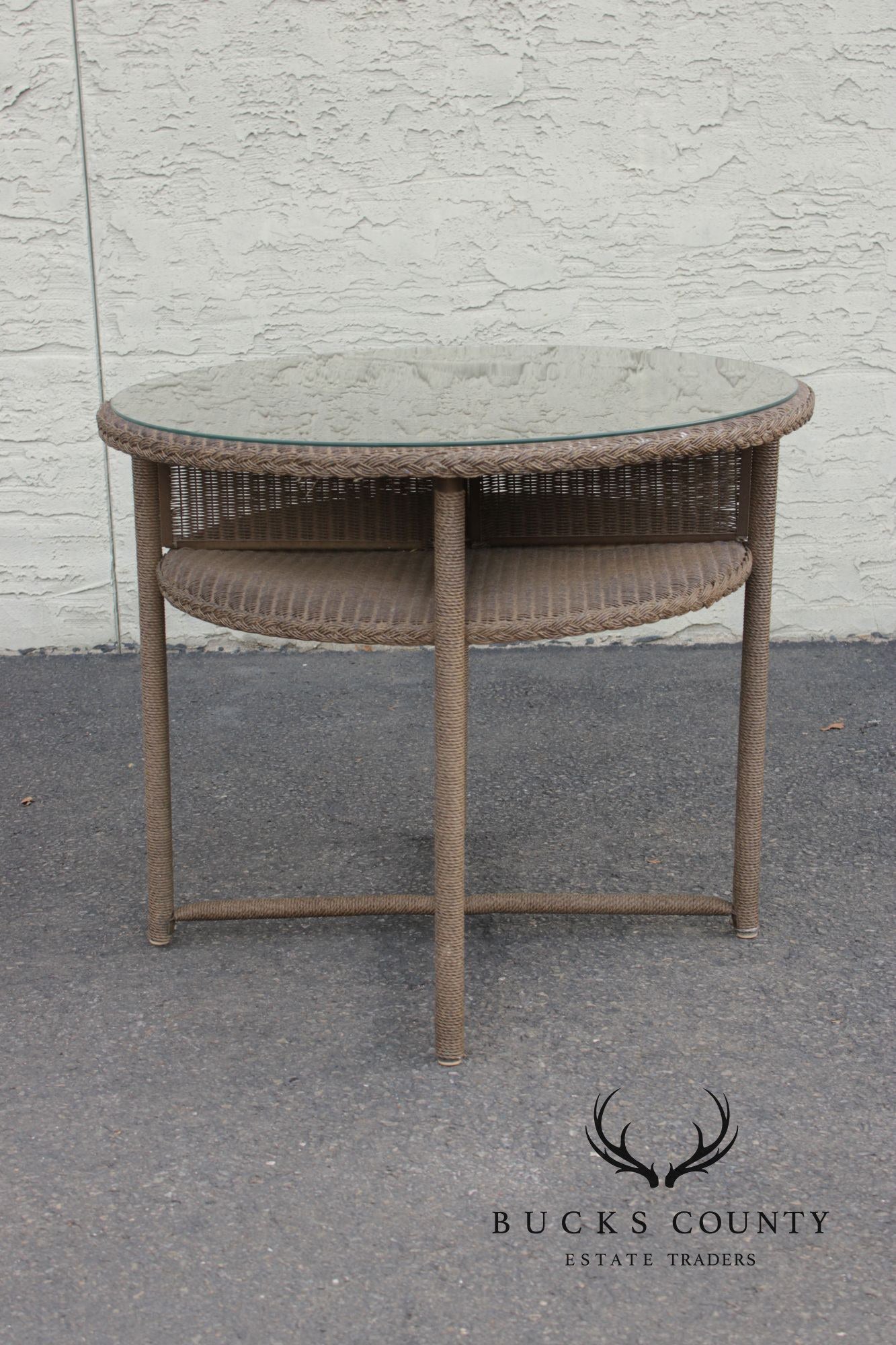 Lloyd Loom Round Glass Top Wicker Patio Table