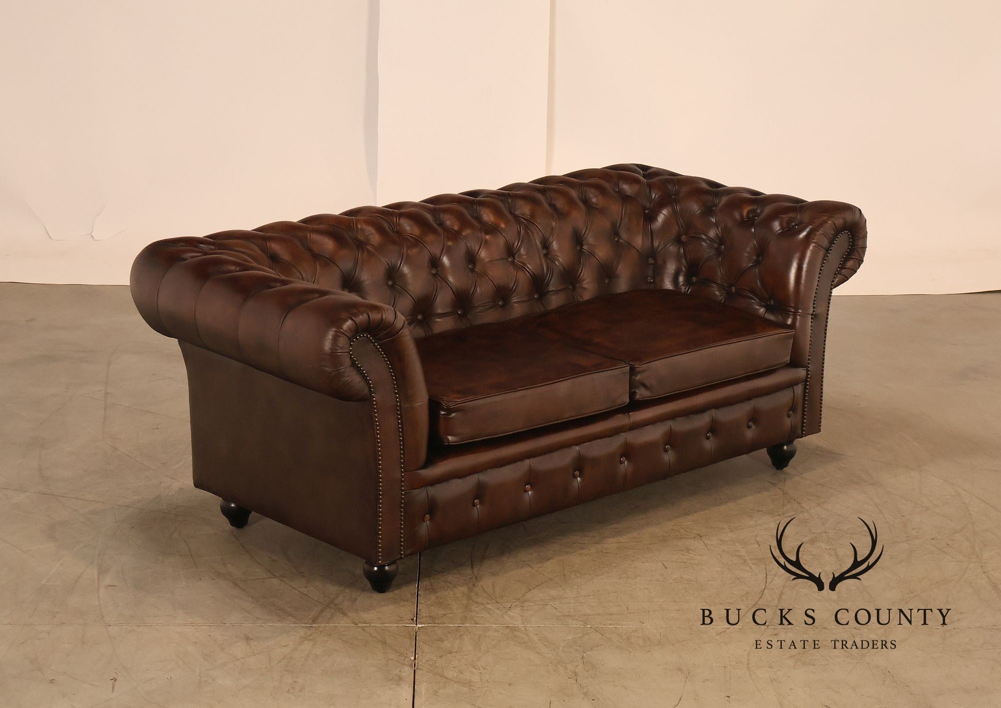 Chesterfield Style 6 Foot Brown Tufted Leather Sofa