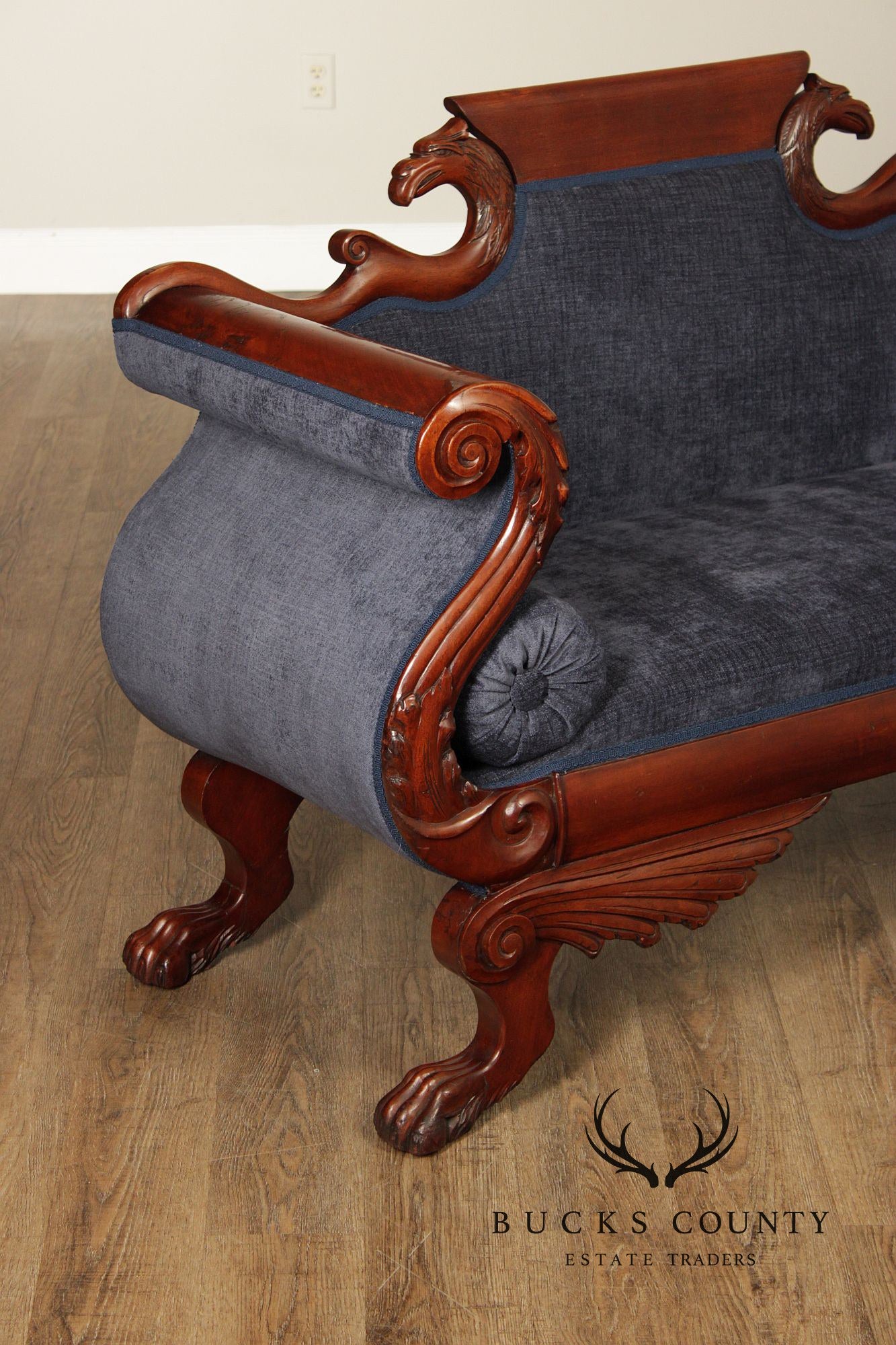 Antique American Carved Mahogany Classical Empire Sofa