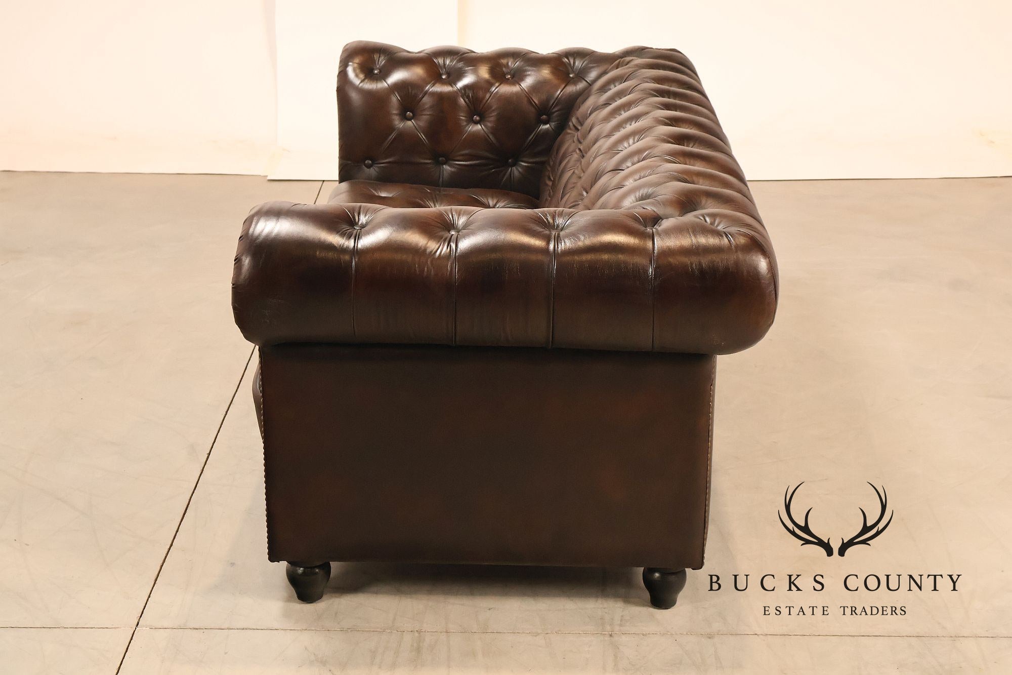 Chesterfield Style 6 Foot Dark Brown Tufted Leather Sofe