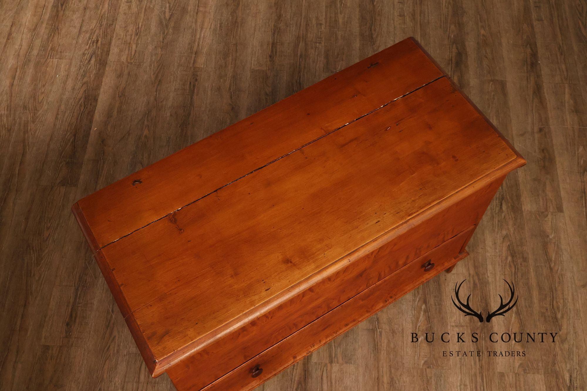 Antique American Country Birdseye Maple Blanket Chest With Lower Drawer