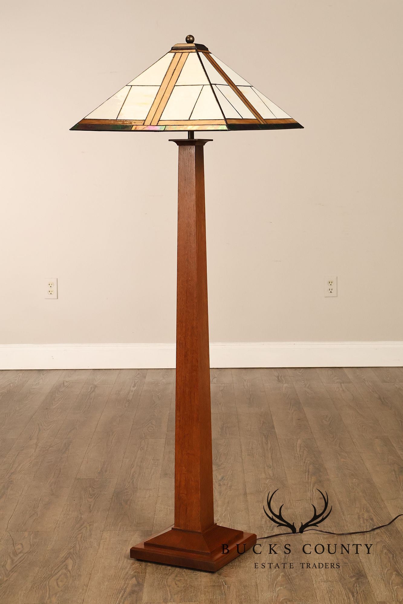 Stickley Mission Collection Oak Floor Lamp With Glass Shade