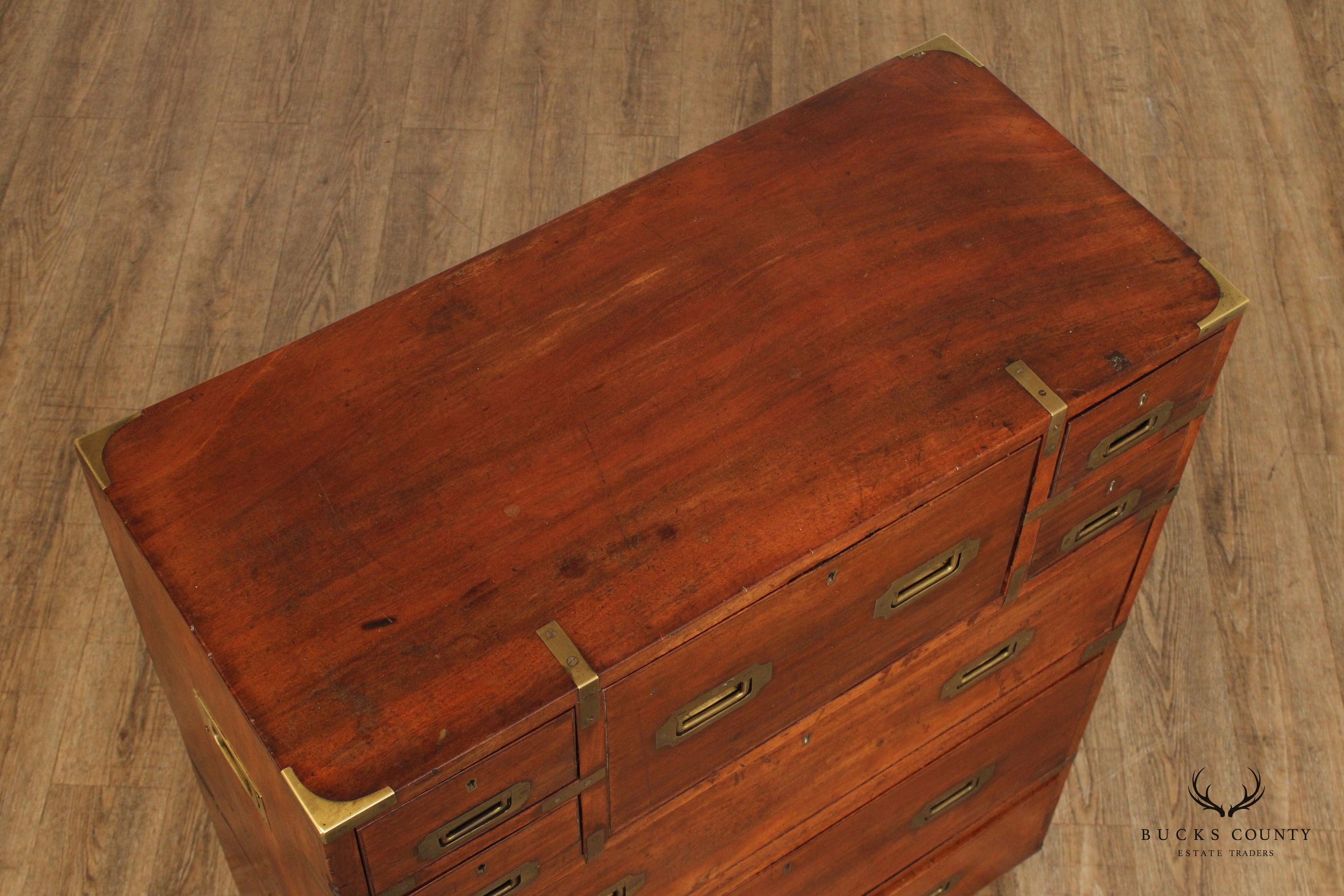 Antique 19th Century  English Brass Bound Campaign Chest