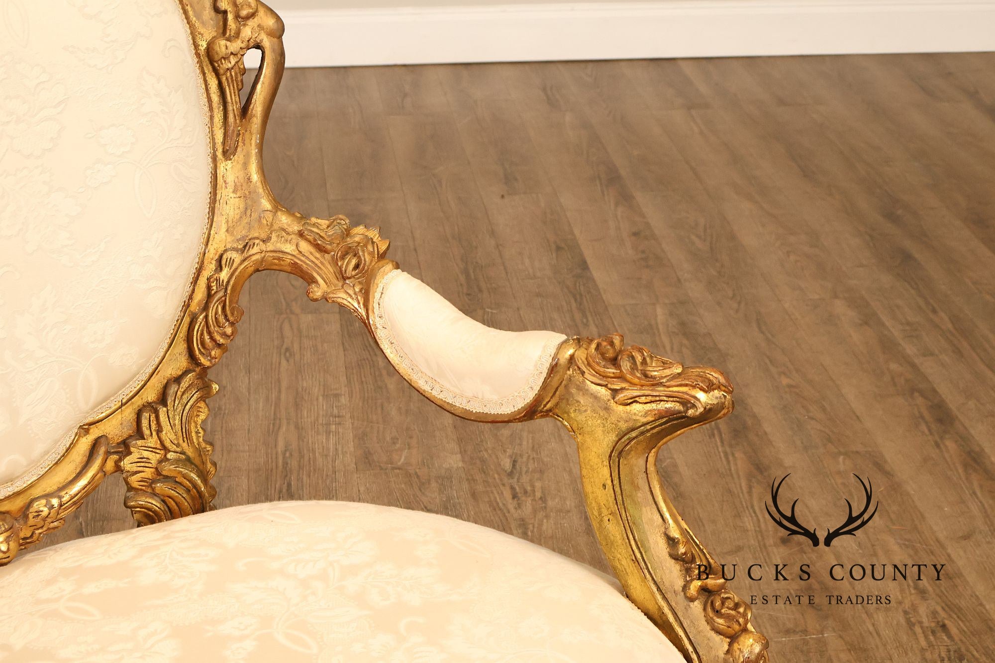 Italian Rococo Style Pair Of Carved Giltwood Upholstered Armchairs