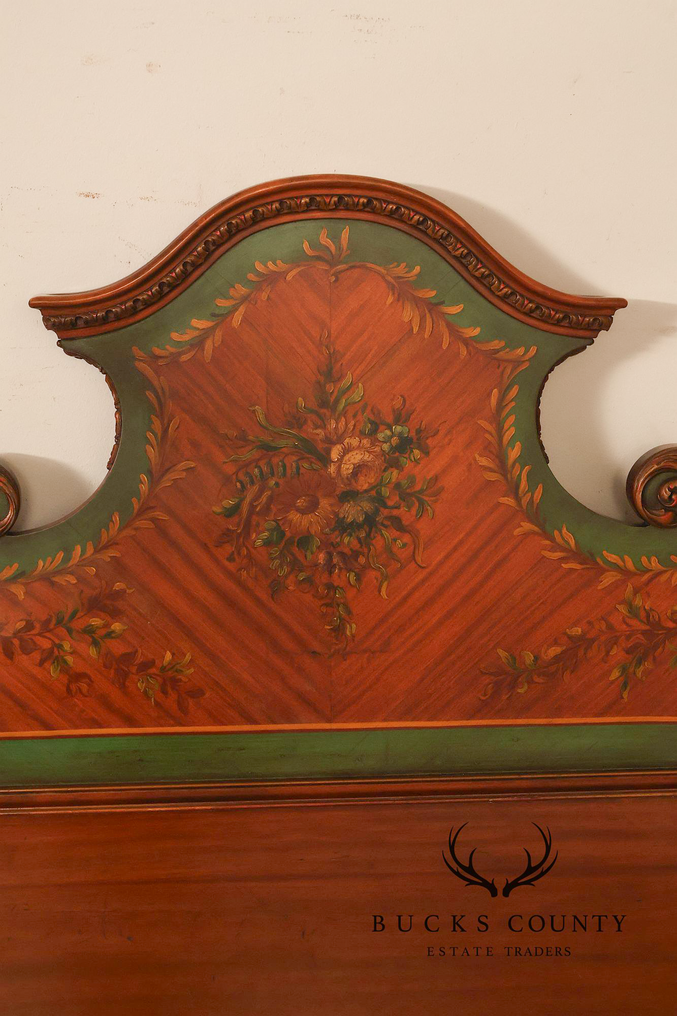 Edwardian Paint Decorated Satinwood Twin Headboard