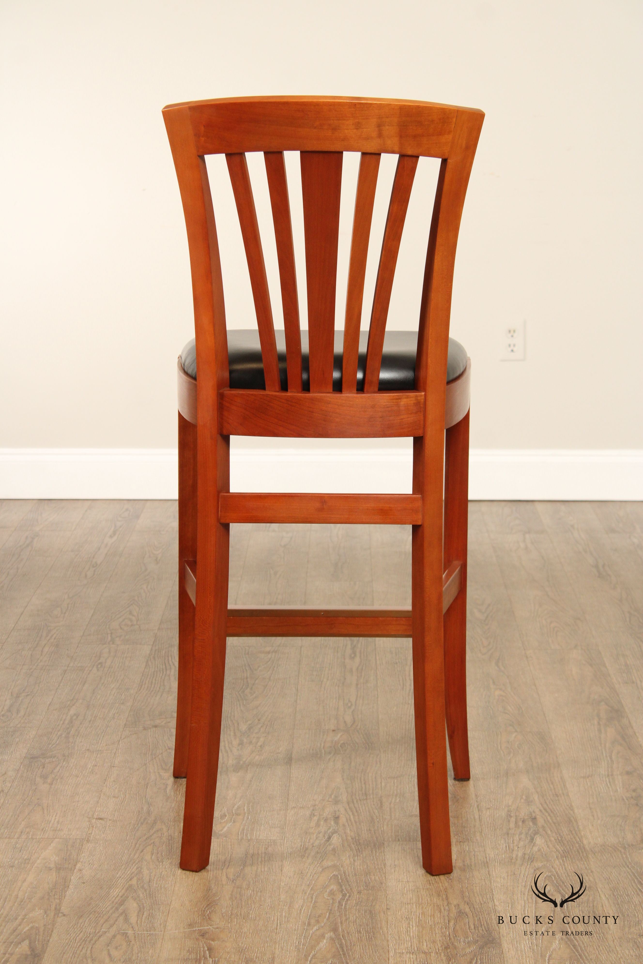 Stickley Metropolitan Collection Pair of Cherry and Leather Bar Stools