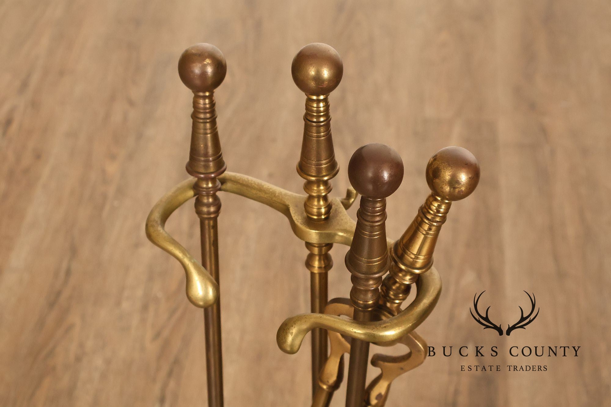 Traditional Brass Fireplace Four-Piece Tool Set