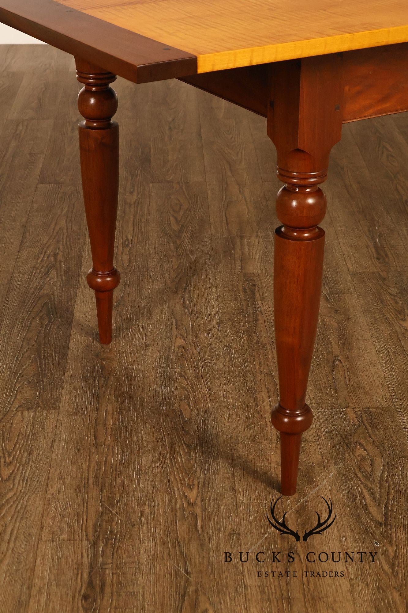 Sheraton Style Benchmade Tiger Maple and Walnut Dining Table