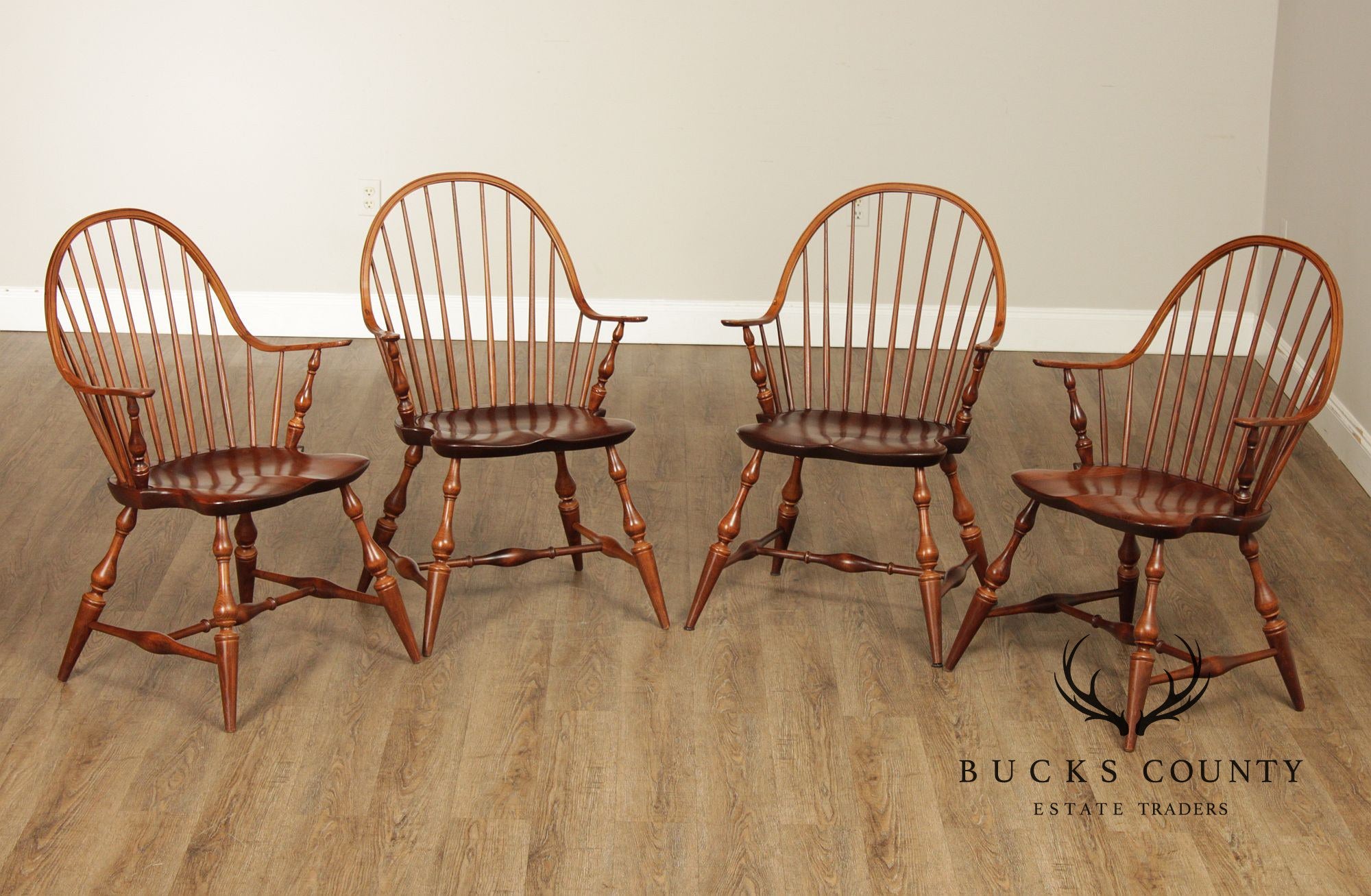 Nichols & Stone Set Of 4 Mixed Wood Windsor Bow Back Armchairs