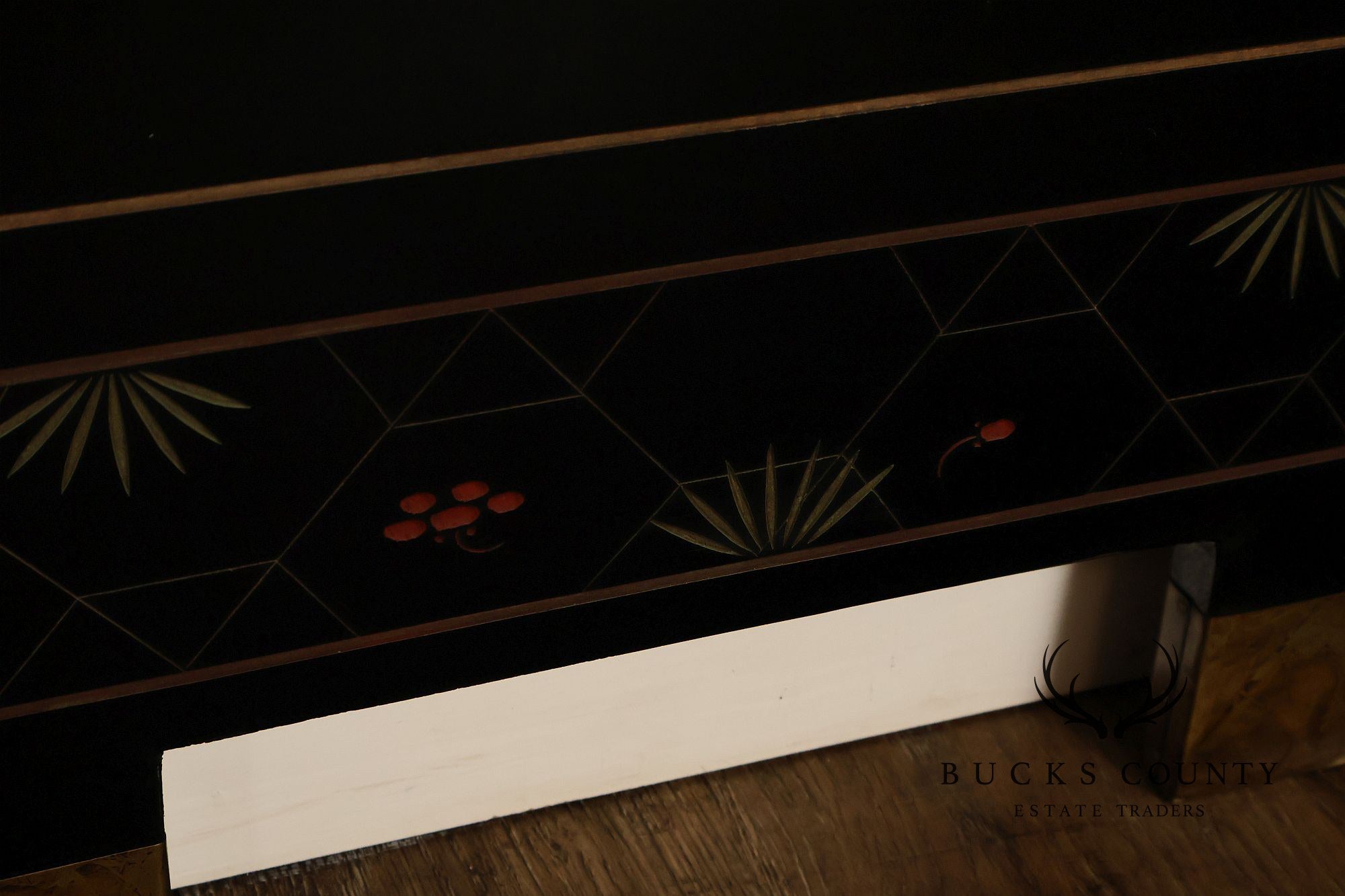Asian Style Black Vintage Lacquer Six Panel Folding Screen