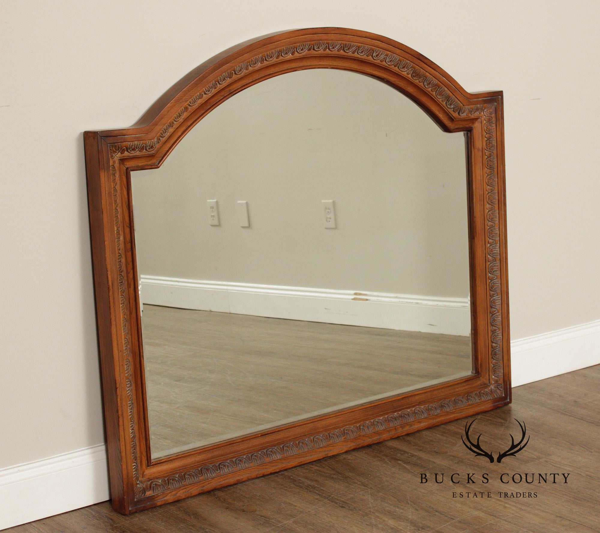 Tuscan Style Carved Oak Frame Arched Wall Mirror