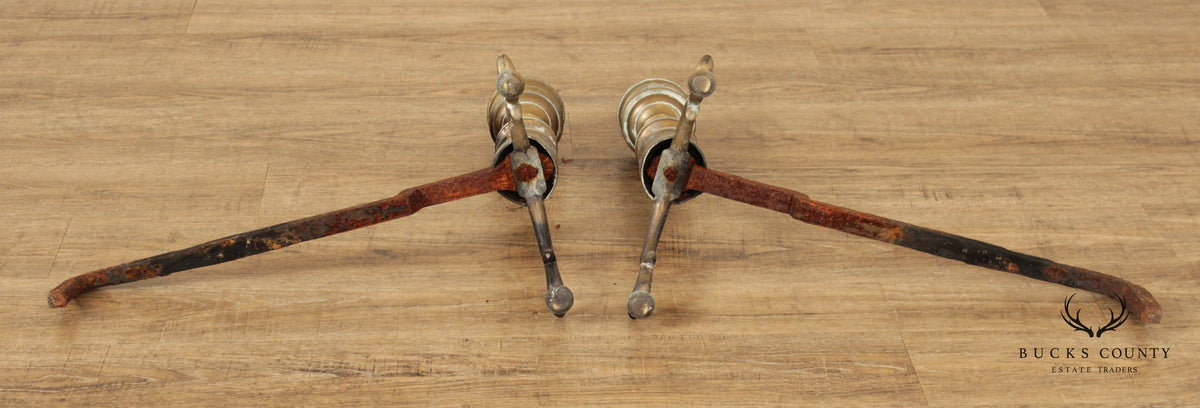 Antique Pair Federal Style Brass Andirons