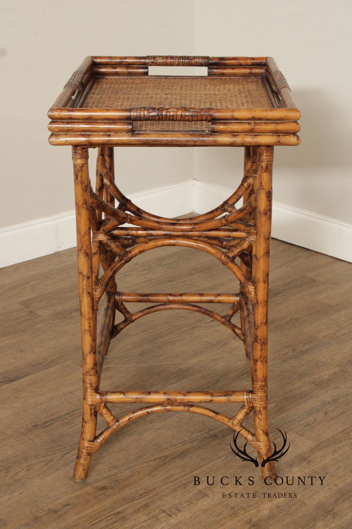 Vintage Bamboo and Rattan Server Tray Table