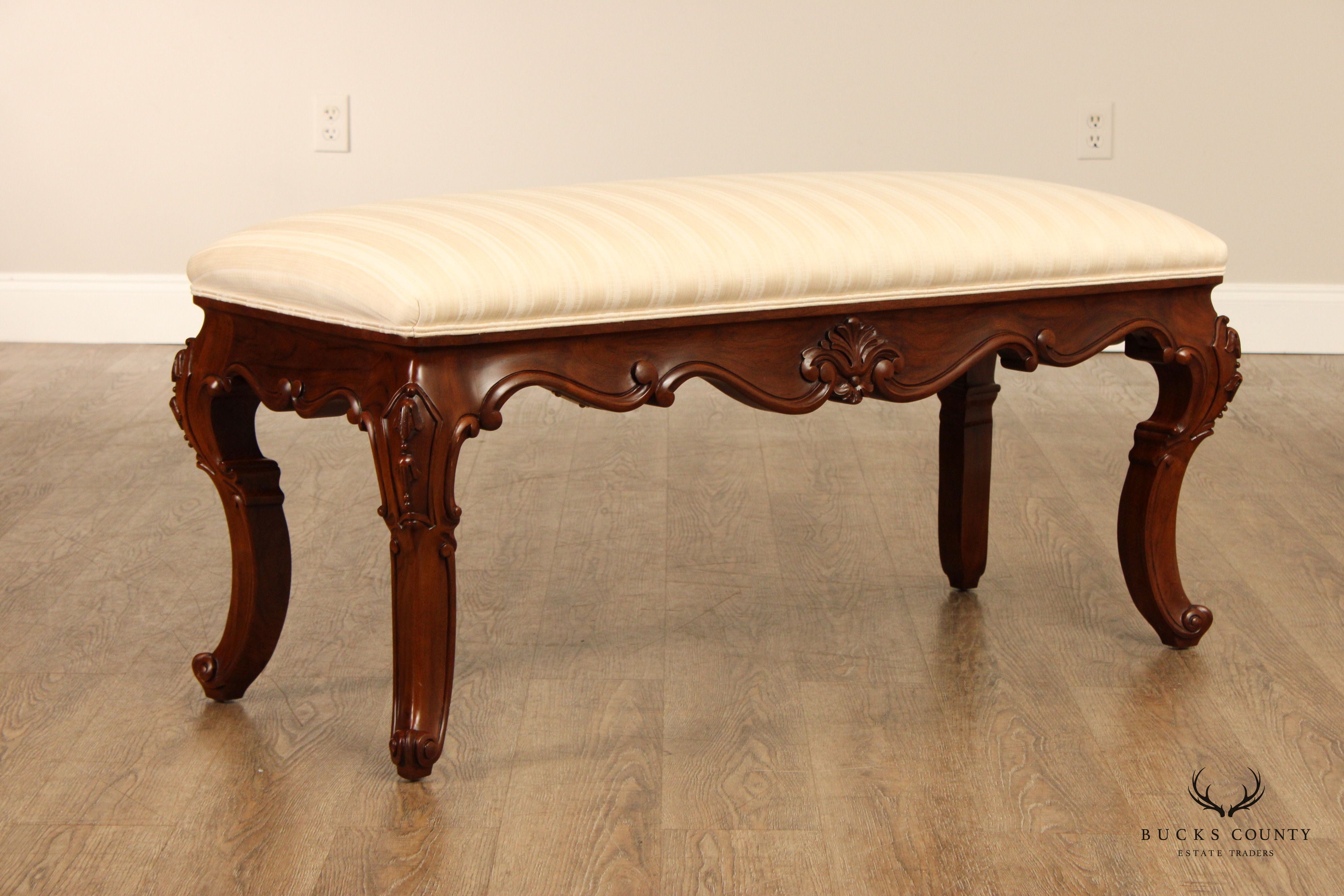 Karges Rococo Style Carved Walnut Upholstered Window Bench