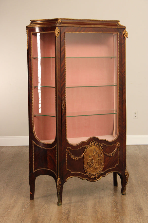 French Regence Style Gilt Bronze Mounted King Wood Vitrine Display Cabinet