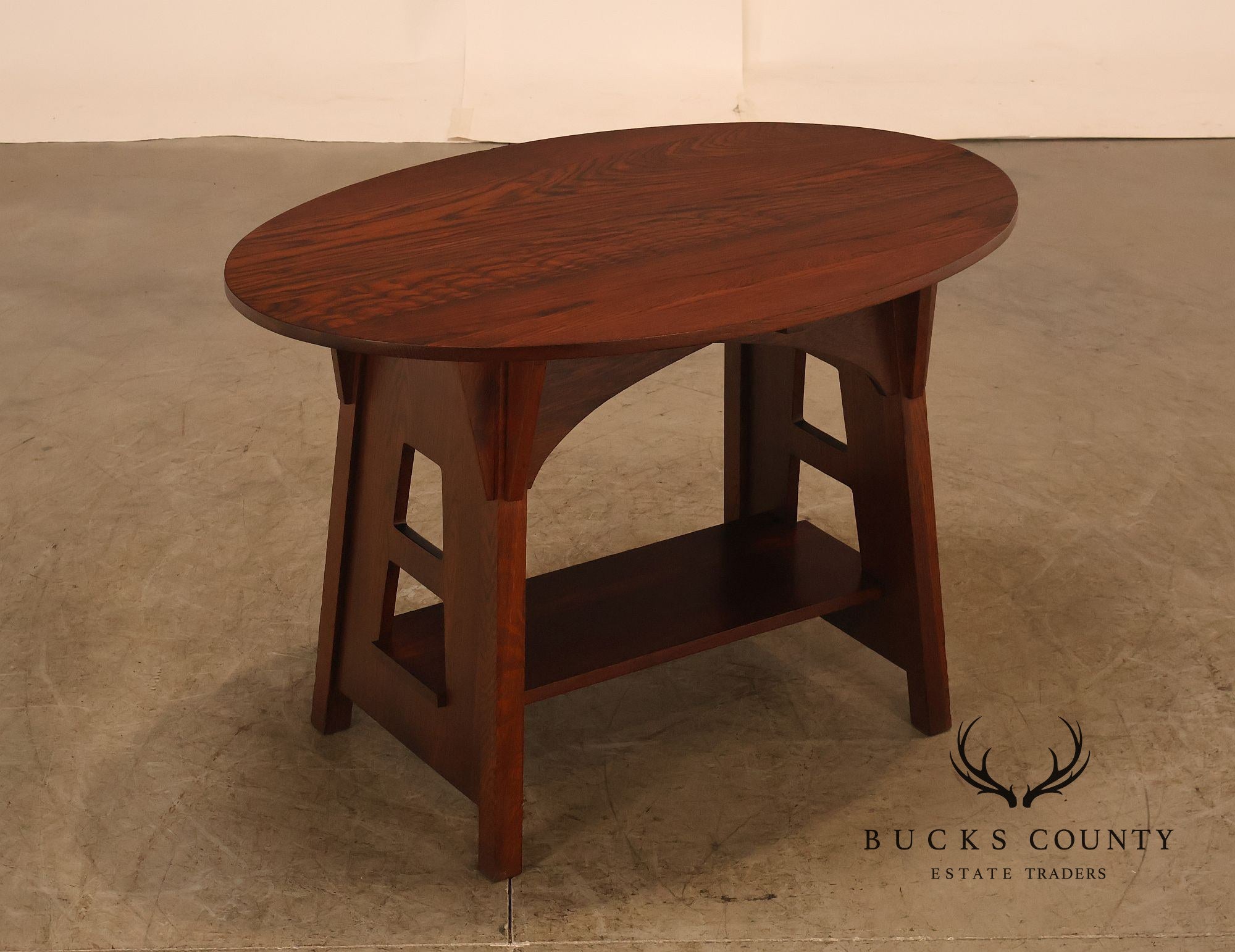 Antique Limbert Model 146 Arts And Crafts Oak Oval Table With Ash Top