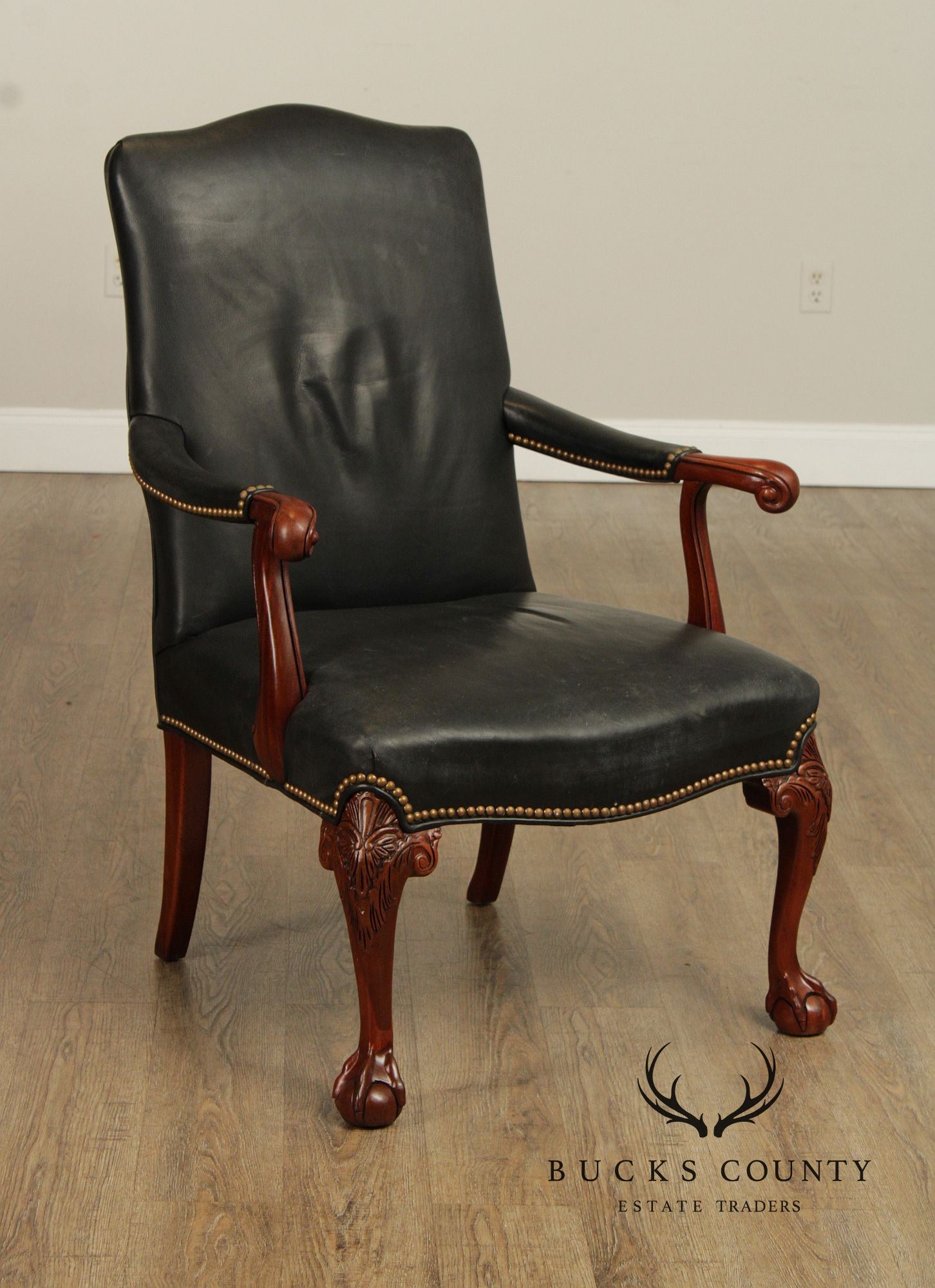 Hickory Chair Georgian Style Leather Library Armchair