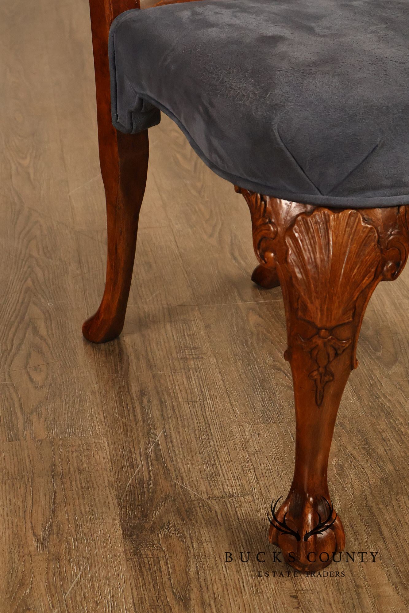 Georgian Style Set of Ten Carved Burlwood Dining Chairs