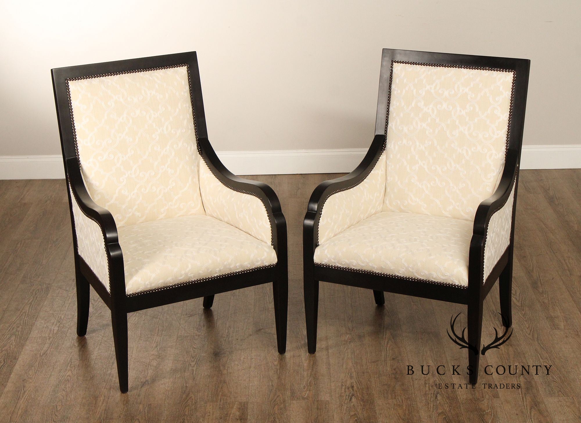 Sherrill Furniture Transitional Ebonized Pair Of Living Room Armchairs