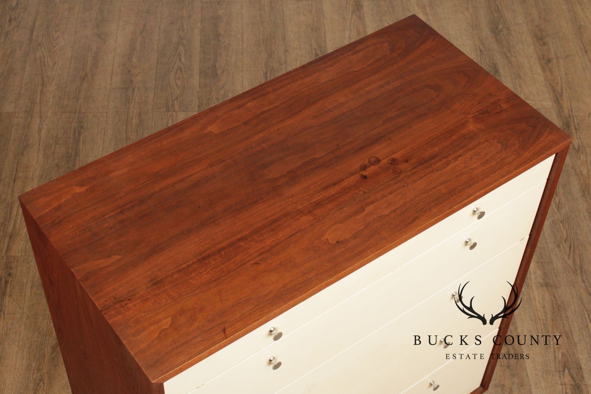 Mid Century Modern White Lacquered Tall Chest