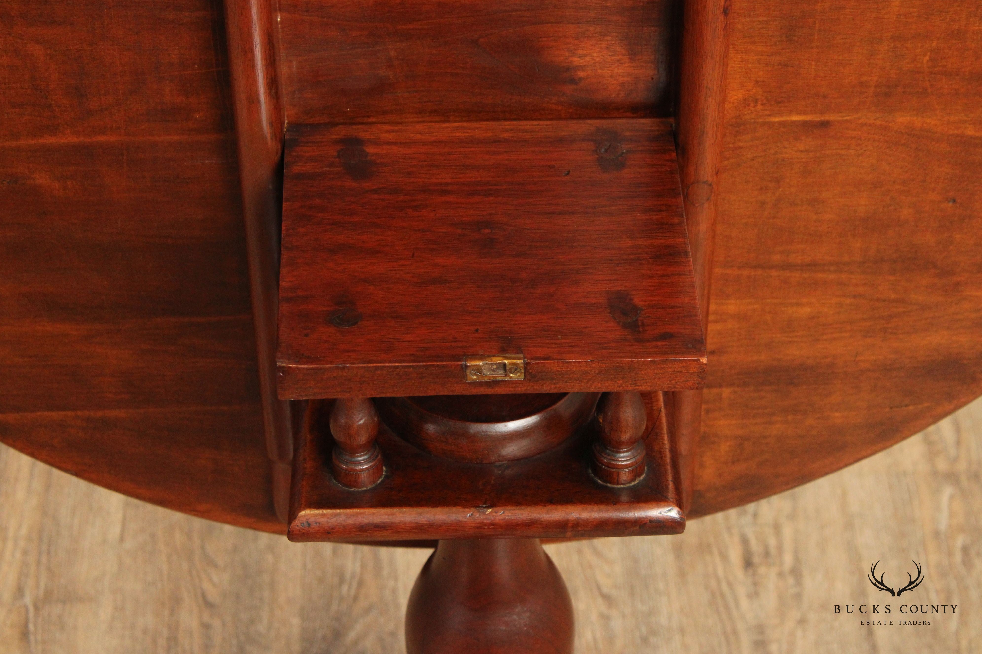 Antique Queen Anne Style Solid Mahogany Round Tilt-Top Table