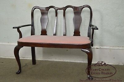 Custom Solid Mahogany Queen Anne Childs Settee