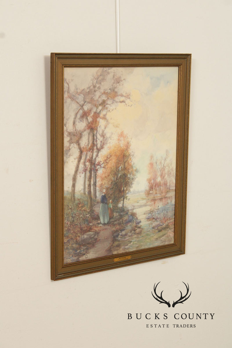 F. Van Vreeland 'Holland' Impressionist Style Framed Watercolor Painting`