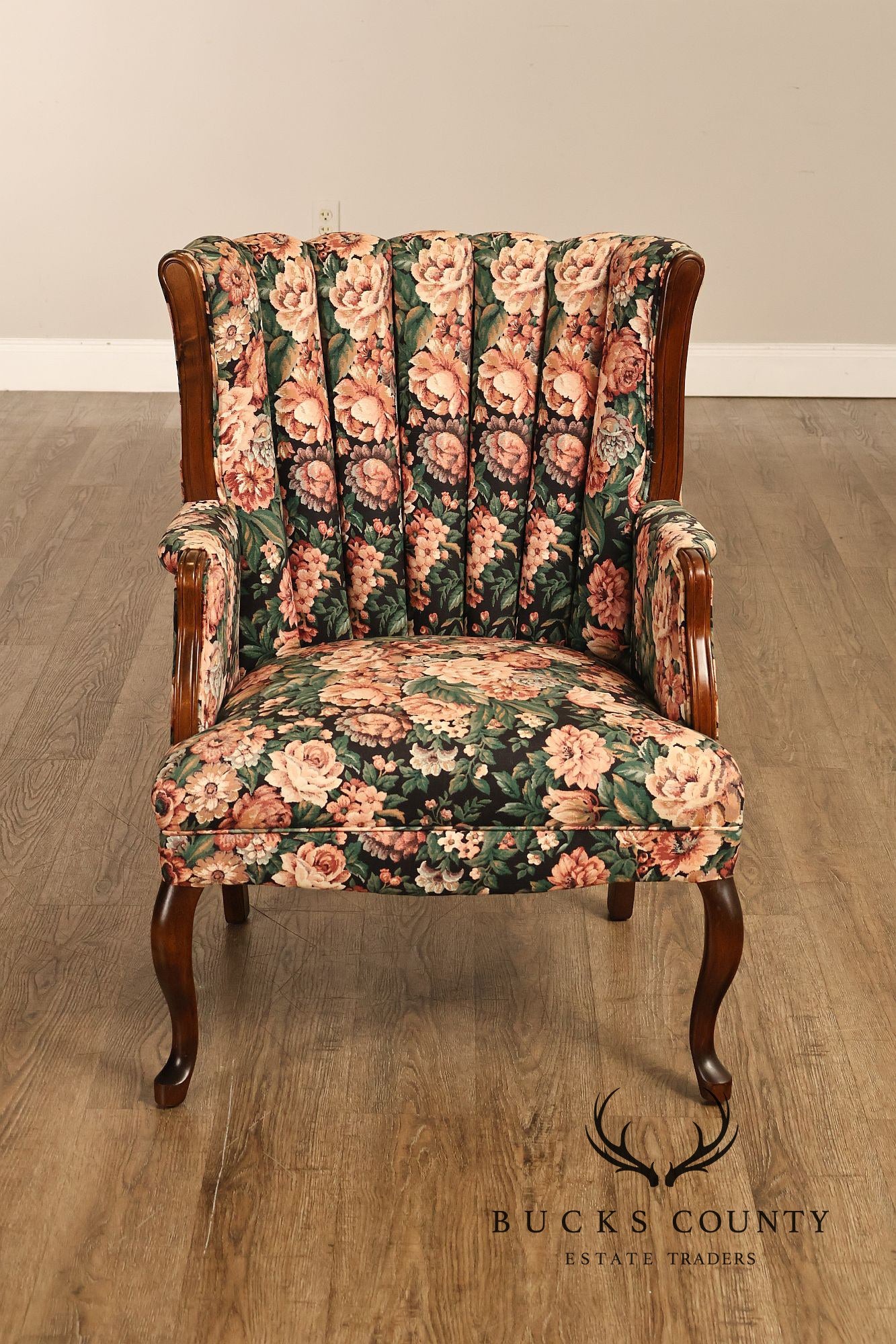 Queen Anne Style Vintage Channel Back Armchair