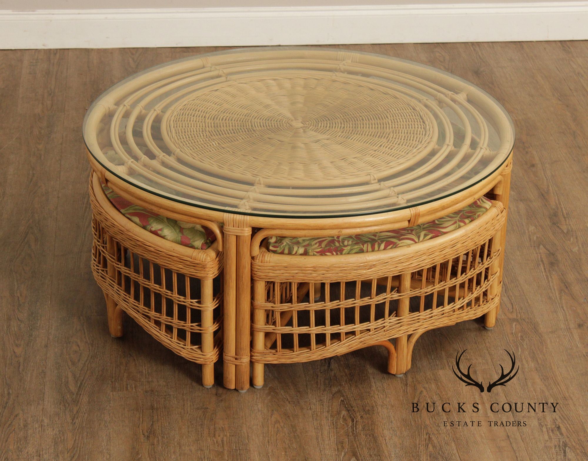 Braxton Culler Raffles Collection Rattan Coffee Table with Stools