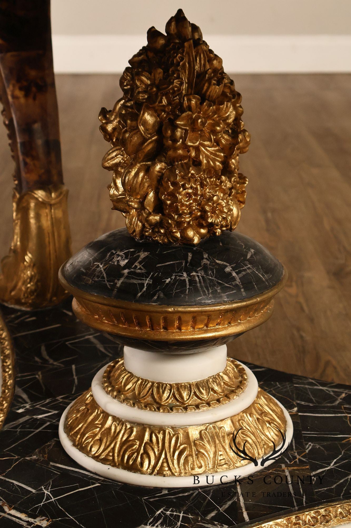 Empire Style Round Pietra Dura Center Table With Gilt Carved Base