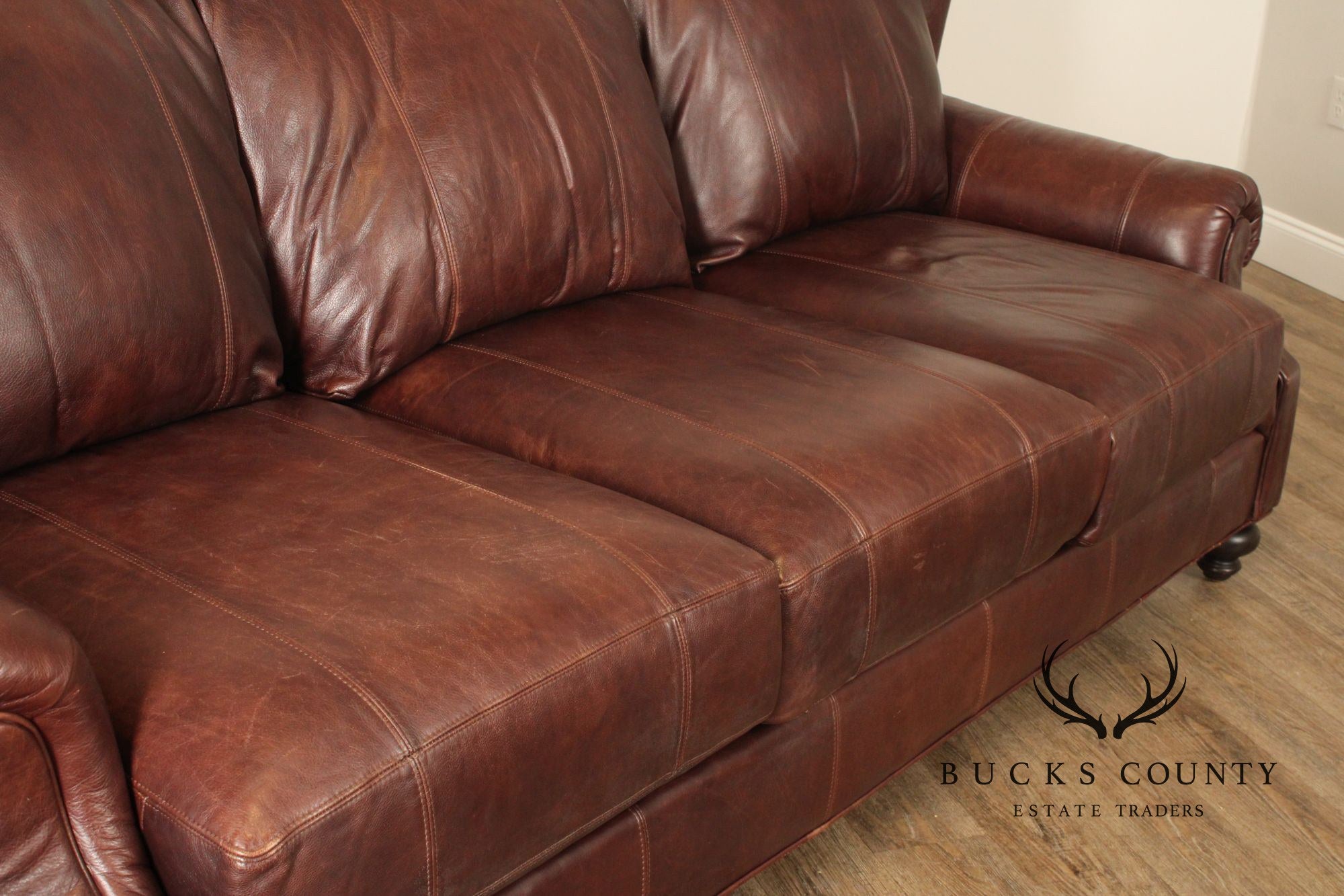 Henredon Traditional Brown Leather Sofa