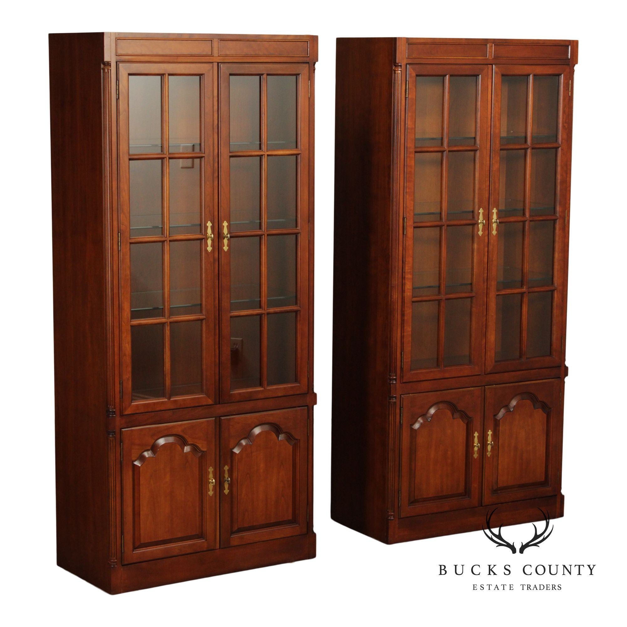 Traditional Pair of Cherry Glass Door Bookcases