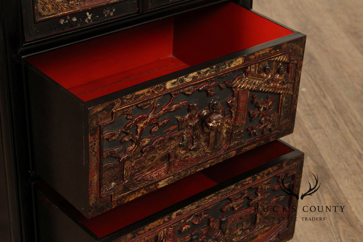 Chinese Export Style Carved Lacquer Cabinet