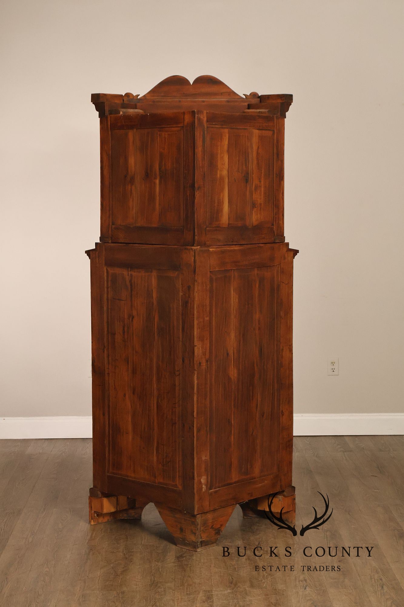Antique Mahogany Biedermeier Two Piece Corner Cabinet